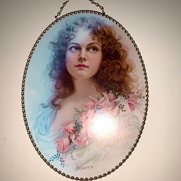 Vintage Oval Victorian Lady Purity Hanging Oval Picture - Picture 1 of 6